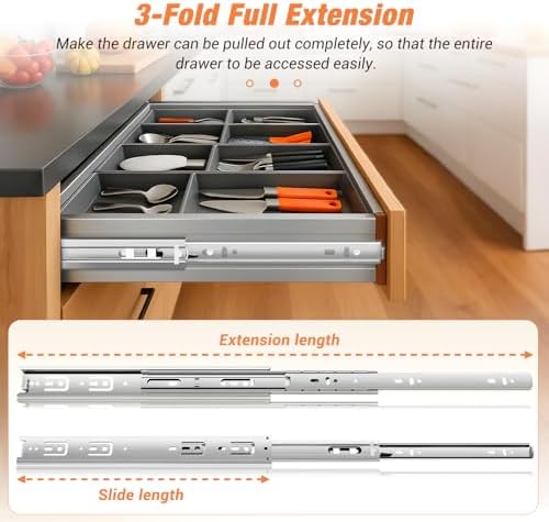 drawer slides ball bearing 3 folds full extension, close-up detail