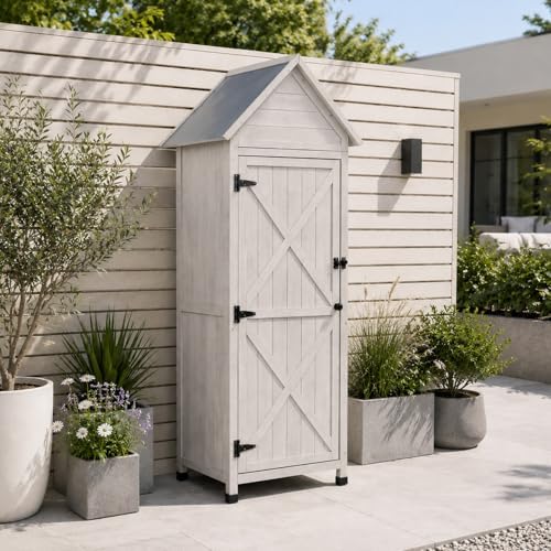 narrow outdoor storage cabinet, 67" wooden vertical garden shown in use