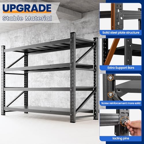 miiiko 60" w storage shelves,5000lbs metal garage storage showing dimensions