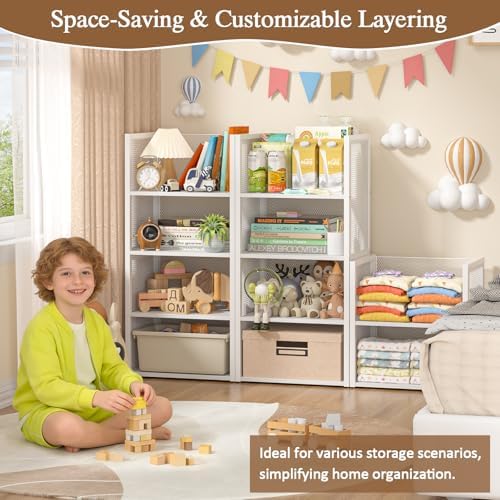 4-tier stackable closet organizers and storage basket, wire on a desk or shelf