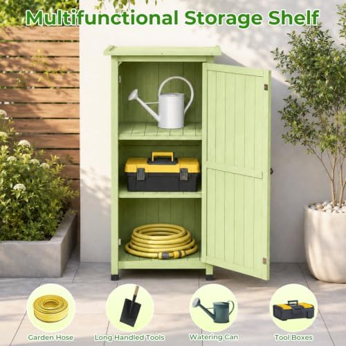 wooden outdoor storage cabinet, vertical garden tool shed on a desk or shelf