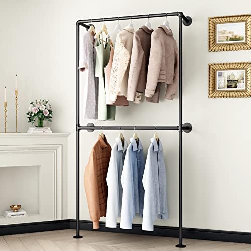 industrial pipe clothing rack wall mounted garment rack, side view