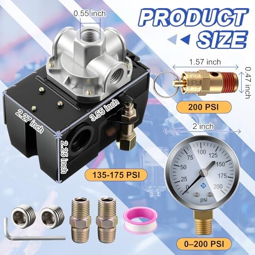 dreyoo air compressor pressure switch, 135-175 psi, 4 shown in use