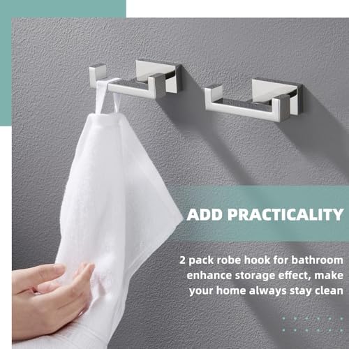 aplusee double towel hooks for bathroom, polished chrome showing dimensions