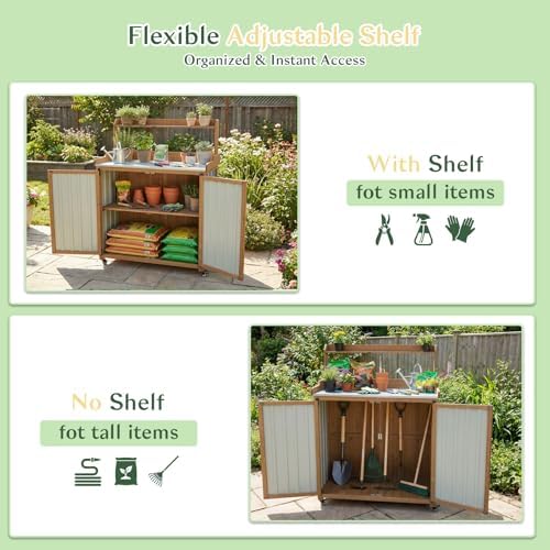 outdoor storage cabinet with 4 wheels and handle, front angle view