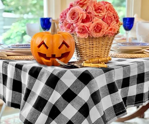 Halloween Round Tablecloth, Black and White Tablecloth 70 inch, 100% Cotton, ...