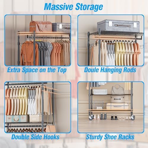 homdox heavy duty clothing rack with 3 tier, front angle view