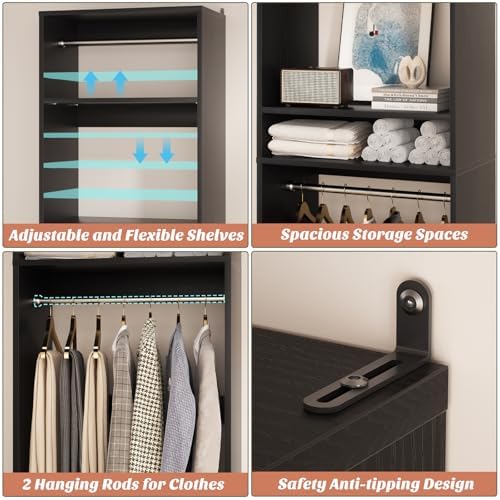 unikito 25" closet organizer system with hanging rods, close-up detail
