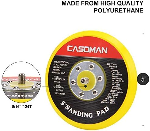 CASOMAN 5-Inch DA Polisher & Sander Pad - Hook & Loop Face - Random Orbital Backing Plate, 5/16''-24 Threads, 2 PCS Set