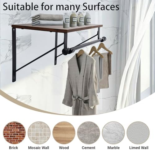 wall mounted shelf with hanging rod, laundry room showing dimensions