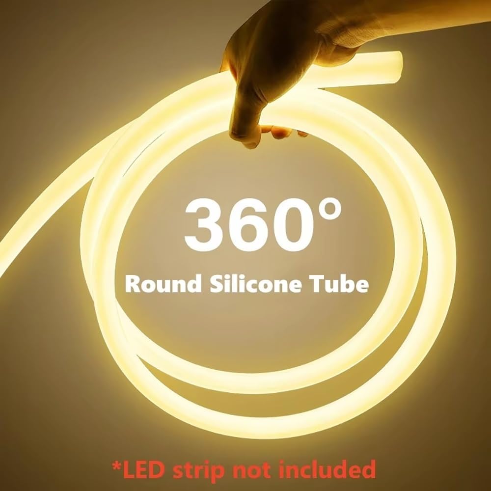 1M White Flexible Round Silicone LED Neon Tube - 360° Uniform Light Diffusion,1pcs