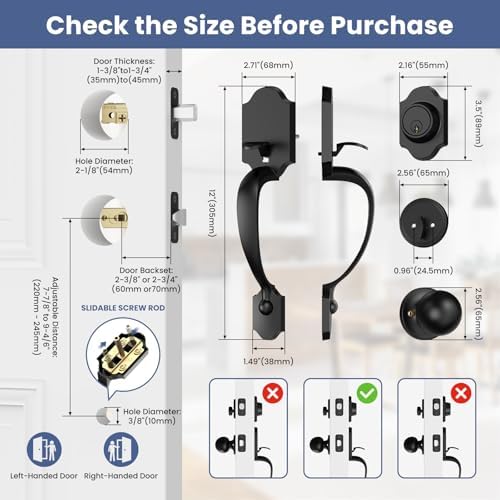 estmoon front door lock set matte black exterior showing dimensions
