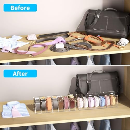 niubee belt organizer for closet, acrylic belt box on a desk or shelf