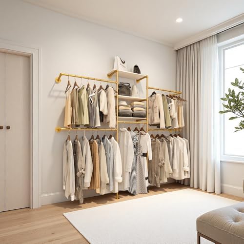 kakabb heavy duty gold pipe clothing rack showing dimensions