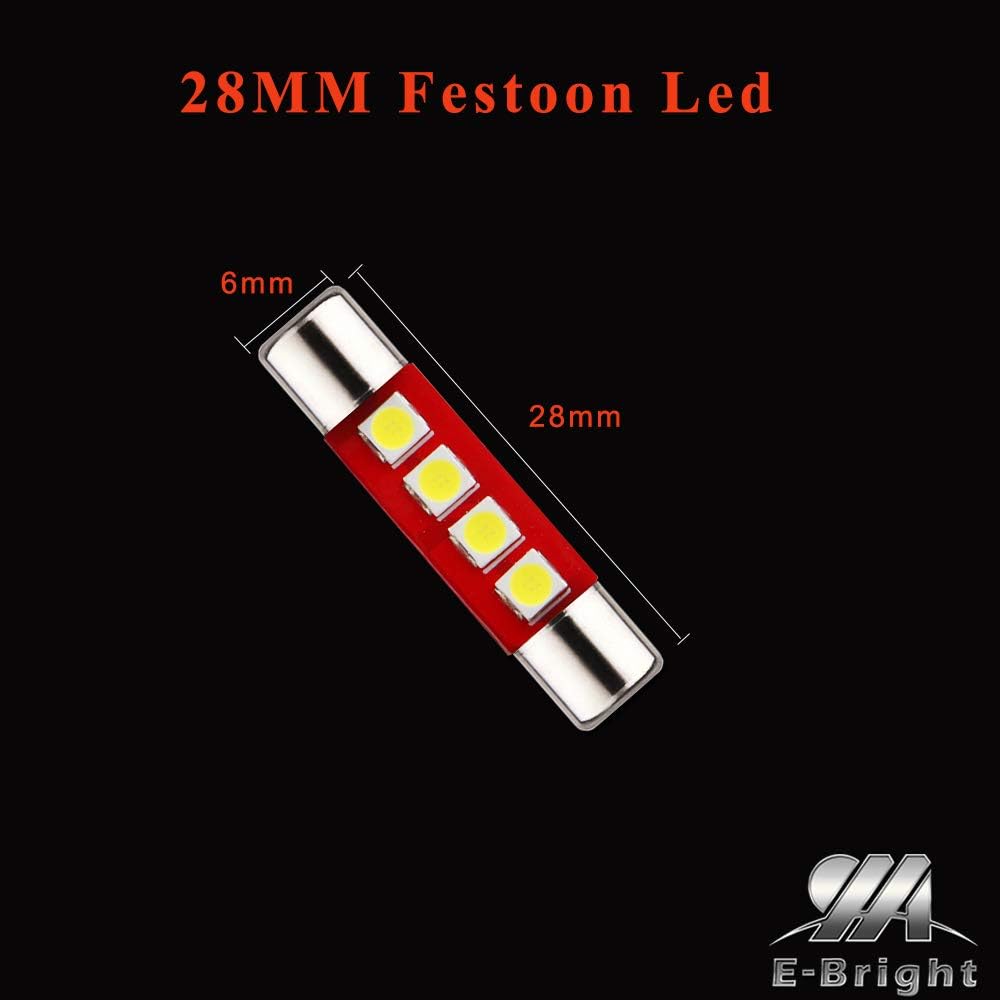YM E-Bright White 28MM Festoon Led For Car Visor Mirror Lights, 14V1CP 6641 6612F Led Festoon Bulb 12V Dome Light, 3030-4SMD, Pack of 6