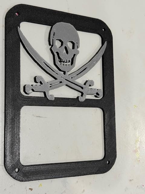J Pirates Skull Skeleton in 3D - Black w Grey For Jeep Wrangler JK/JKU Rear Tail Light Covers (07-18) - Skull Skeletons Skulls w Swords