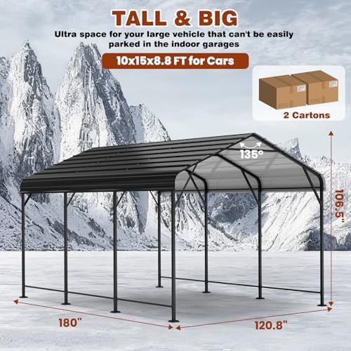 leveleve 10x15 ft heavy-duty metal carport, galvanized steel shown in use