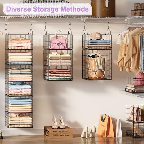 6 tier hanging closet organizers and storage stackable shown in use