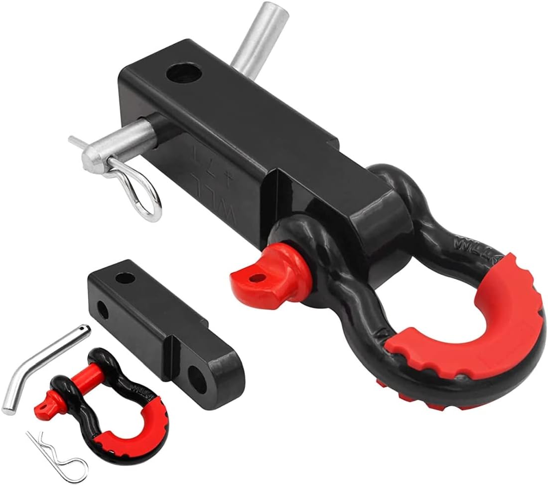 Shackle Hitch Receiver, 2 inch 42000 Lbs Maximum Break Strength, Solid with 3/4'' D Ring, Heavy Duty Towing Hitch Receivers, Never Rust, Best Towing Accessories for Vehicle Recovery Off-Road