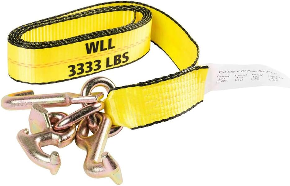Mytee Products 2" x 8' Recovery Winch Strap with RTJ Cluster Hook - Heavy-Duty 3,333 lbs WLL Towing Tie Down Strap for Tow Trucks, Wreckers & Flatbed Cargo Securement
