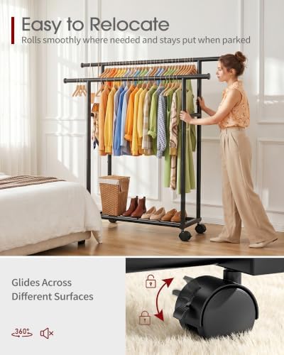 sakugi double rods clothes rack - metal clothing, close-up detail