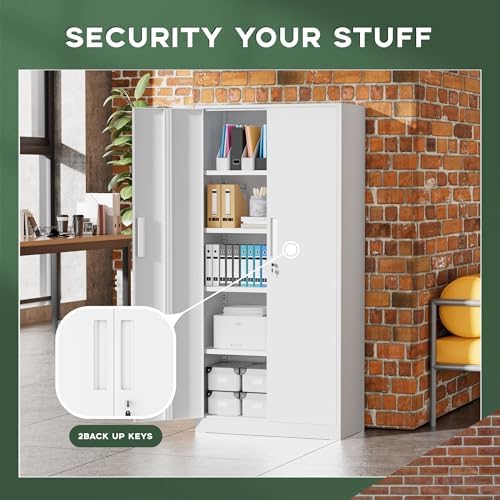 greenvelly white metal storage cabinet for garage, 72”, side view