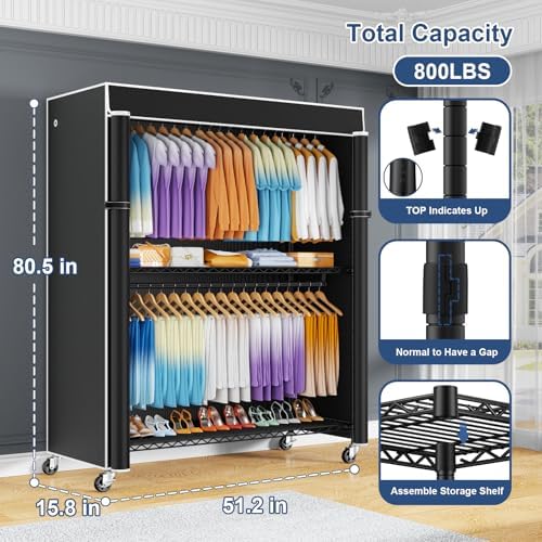 ulifhome p8c max heavy duty clothes rack（with extended shown in use