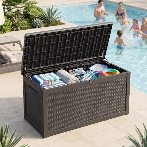 350 gallon outdoor storage box, extra large waterproof on a desk or shelf