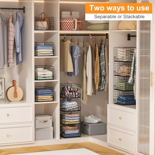 hongtamoya 4-tier stackable closet organizers and storage shelves shown in use