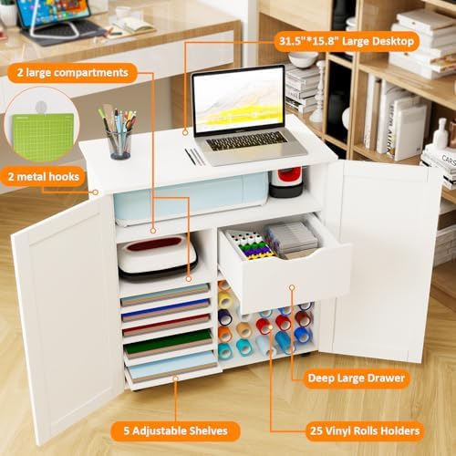 craft cart cabinet compatible with cricut for storage, side view