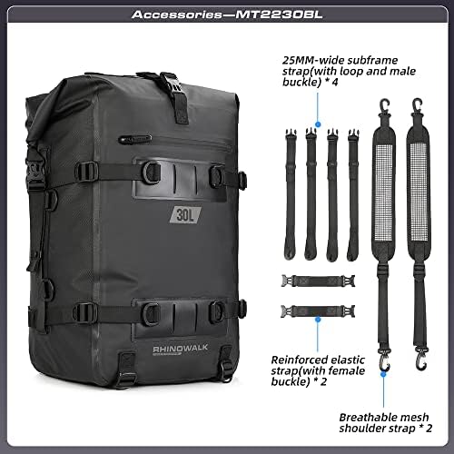 Rhinowalk Motorcycle Tail Bag Motorbike Side Bag 30L Full Waterproof Motor Saddle Pannier Bag Rear Rack Trunk Professional Motor Accessories-Black