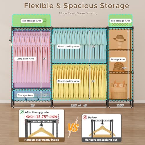 golpart heavy duty clothes rack metal wardrobe with showing dimensions