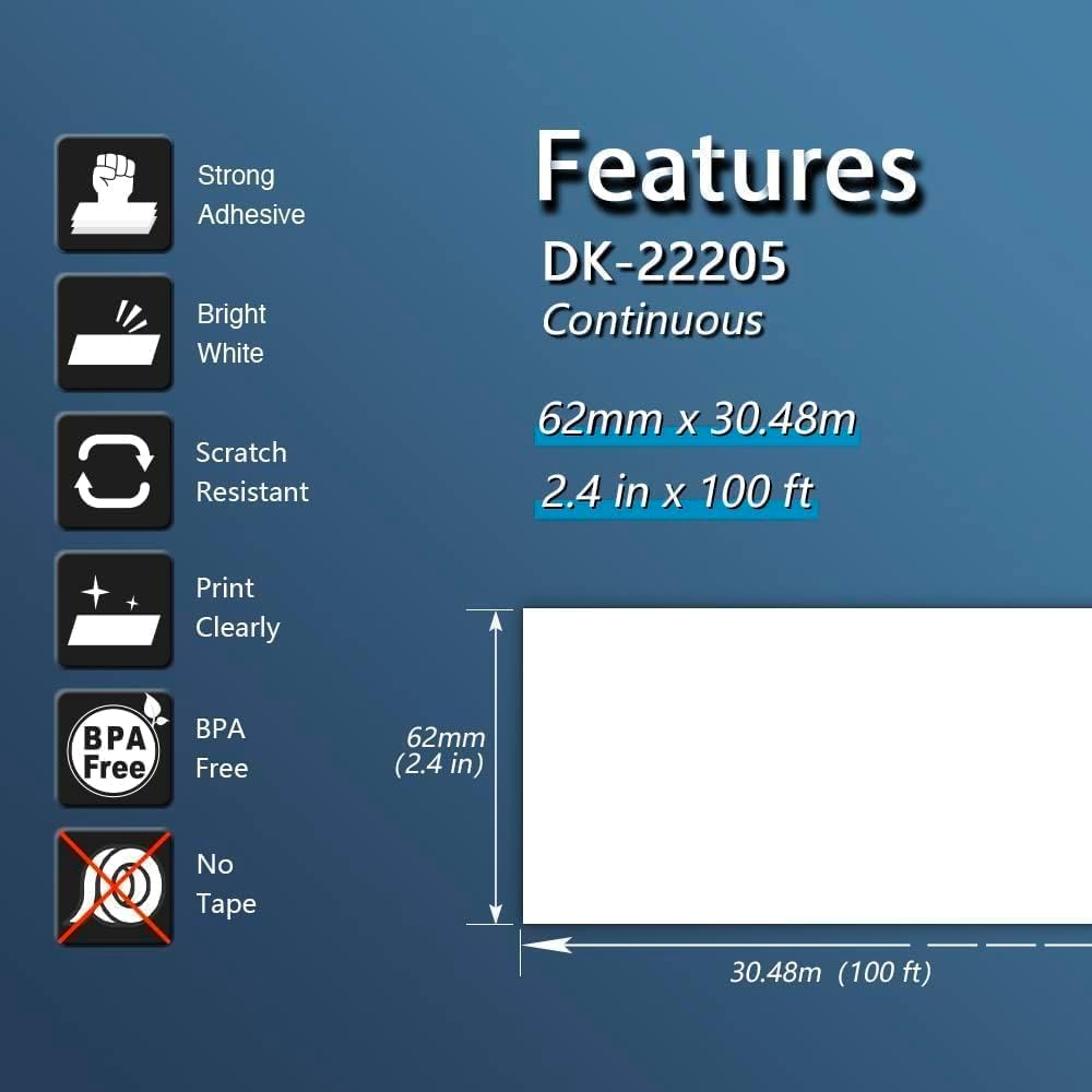 betckey replace for brother dk-2205 2.4in x 100ft shown in use