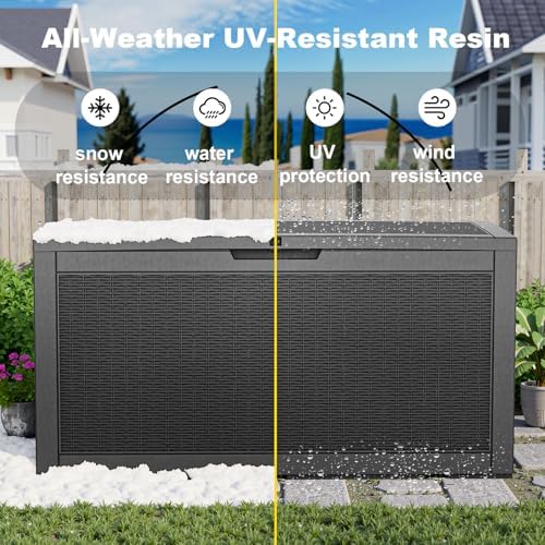 patiozen 100 gallon deck box lockable waterproof outdoor, side view