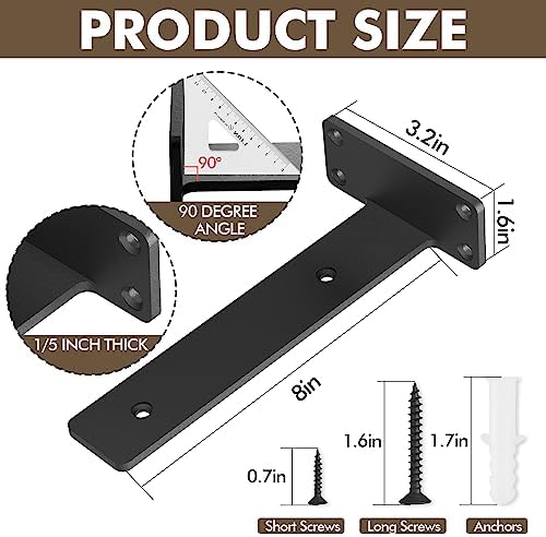 heavy duty metal shelf brackets 8 inch long,black, close-up detail