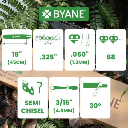 byane 18-inch carbide chainsaw chain .325" pitch .050", close-up detail