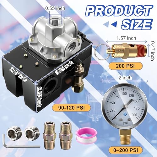 dreyoo air compressor pressure switch, 90-120 psi, 4 shown in use