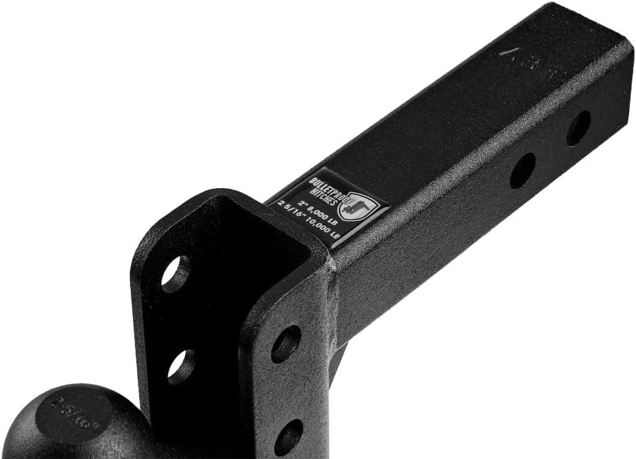 BulletProof Hitches - 2.0" Adjustable Light Duty Trailer Hitch (10,000 lb. Rating) - 2" Drop/Rise Trailer Hitch with 2" & 2-5/16" Dual Ball - Powder Coat, Box Steel, Corrosion-Resistant