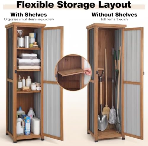 62" h tall narrow outdoor storage cabinet with, side view