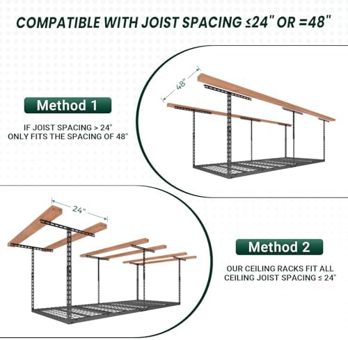 3x8 ft overhead garage storage rack,750lbs weight capacity showing dimensions