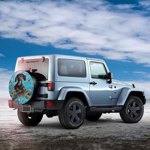 Black Dachshund with Turtle Spare Tire Cover Universal for Rv Suvs Trucks Camper Travel Trailers, Funny Waterproof Polyester Wheel Protector Covers,15 inch