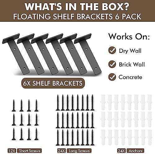 heavy duty metal shelf brackets 10 inch long,black, package contents