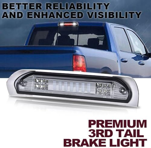 CNNELL 3rd Brake Lights Assembly Compatible with Dodge Ram 1500 2002 2003 2004 2005 2006 2007 2008, Ram 2500 3500 2003-2009 3RD Third Brake Light/Cargo Lamp(Type I Smoky lens Clear Bottoms)