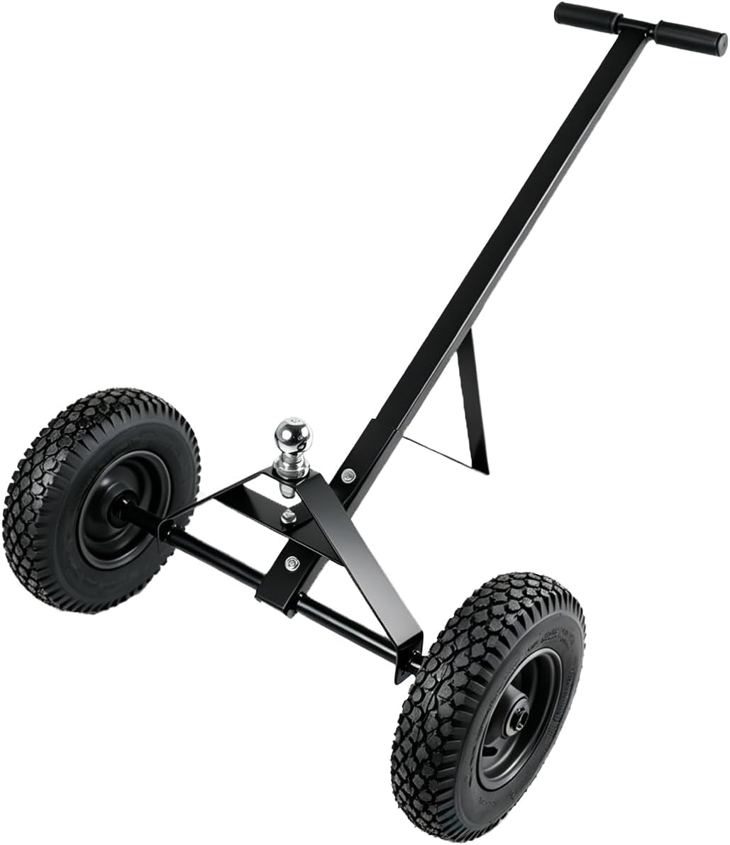 fouwick 600LBS Trailer Mover, 1-7/8” Hitch Ball & 12” Pneumatic Tires, Matt Black Powder Coated Steel Trailer Dolly (JT-TC003) Black Wheel, fit for Utility Trailer, Boat Trailer