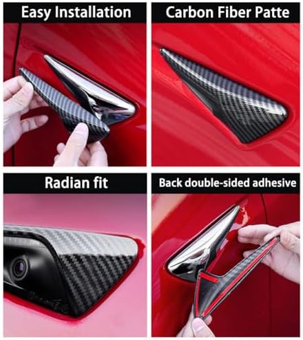 for Tesla Model 3/Y HW3.0 Turn Signal Side Camera Protection Cover Decoration Accessories fit for 2017-2023 Tesla Model 3 and 2020-2023.6 Tesla Model Y (Glossy Carbon Fiber Pattern)