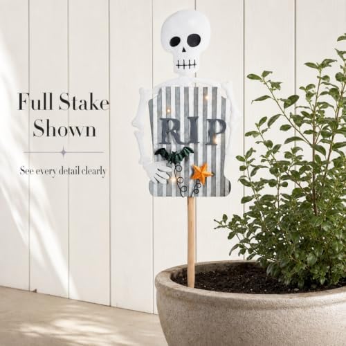 Mud Pie Skeleton Halloween Decor, Light Up Skeleton Yard Stake