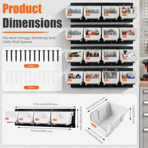 wall mounted storage bins, plastic hanging hardware organizer shown in use