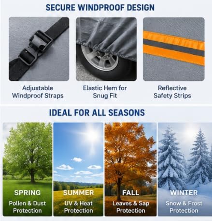 Heavy Duty 7 Layer Travel Trailer Cover for Keystone Springdale 1760BH 2020-Present, Anti-UV Waterproof Rip-Stop Fabric with Reinforced Padding & Air Vents, 220" L x 100"'W x 90" H