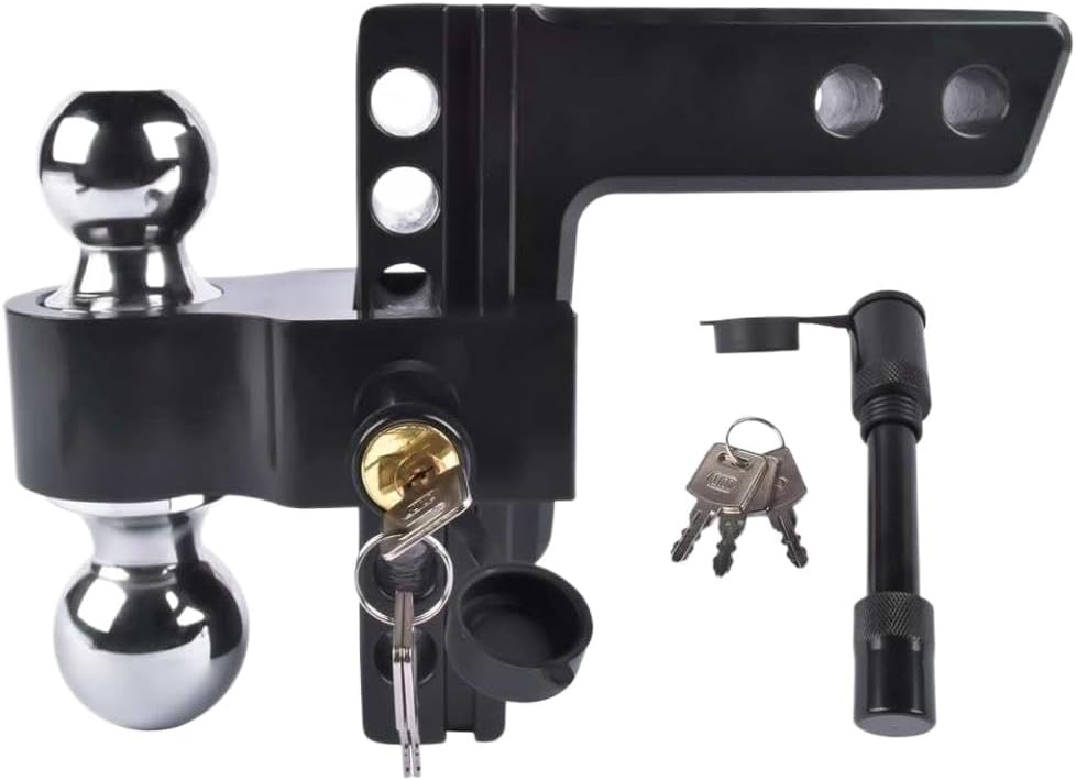 Black Adjustable Trailer Hitch Compatible with 2 Inch Receiver 6 Inch Drop Rise Aluminum Drop Hitch 12500 LBS for Heavy Trucks