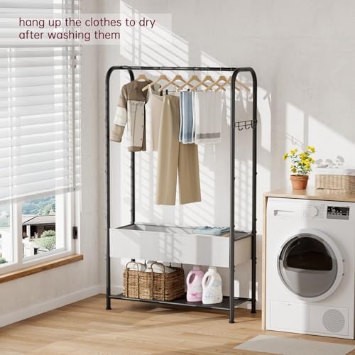 singaye wardrobe standing closet clothing rack with shelf shown in use